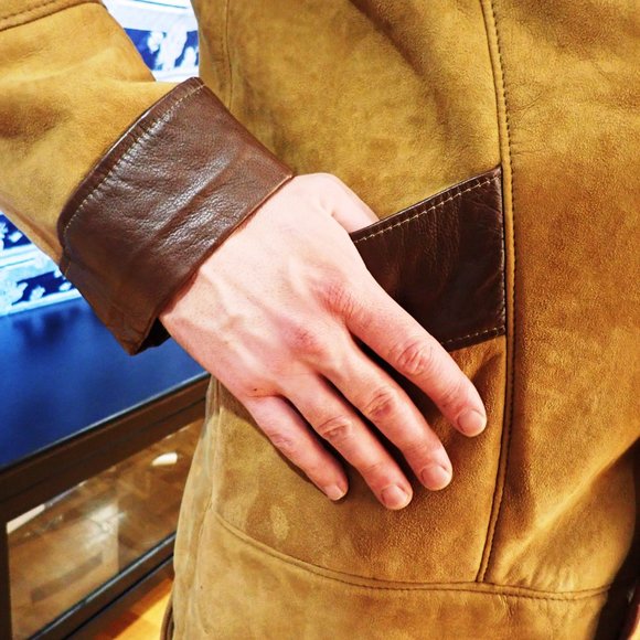 Handmade Wool Shearling Leather Coat  -Ultra Thin,Very Warm  w/Oversized collar - Picture 6 of 9